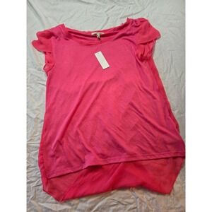 True Freedom P S I Love You Fandango Pink Sheer Hem Short Sleeves Juniors L NWT
